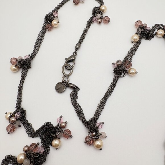 Talbots Knotted Chain Necklace with Pink Bead Accents Charms 30 Inch - Picture 4 of 7